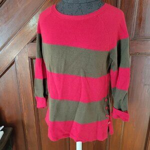 Talbots Sweater Rugby Stripe Red Green Long Sleeve Rayon Size Small Buttons